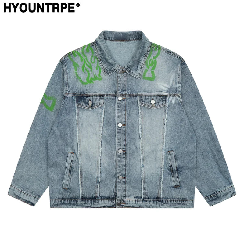 men harajuku graffiti denim jacket and coat fashion hip hop long sleeve jean patchwork outerwear casual streetwear jeans jack - variant style 3ca136 for streetwear fashion