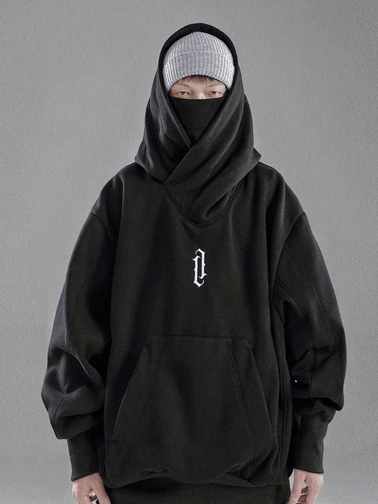 Winter Mens Embroidery Turtleneck Hoodies Japanese Ninja Hoodies Hip H