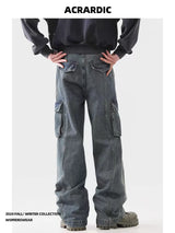 american spring and autumn street trendy personalized work clothes jeans for couples loose retro straight leg casual pants y2k unique jeans style 4980