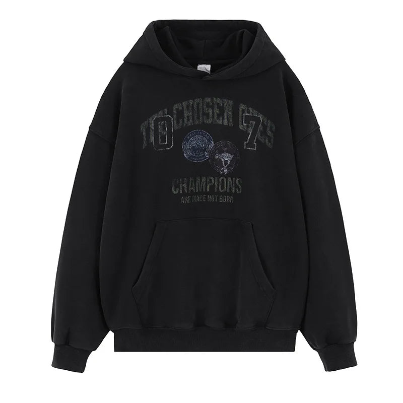 Baggy streetwear hoodie with 90s color-block design