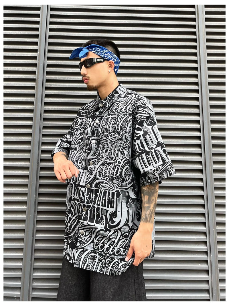 2 pieces sets mens fashion harajuku printed single breasted shirts and drawstring capris short pants joggers new streetwear sets unique joggers style 4438