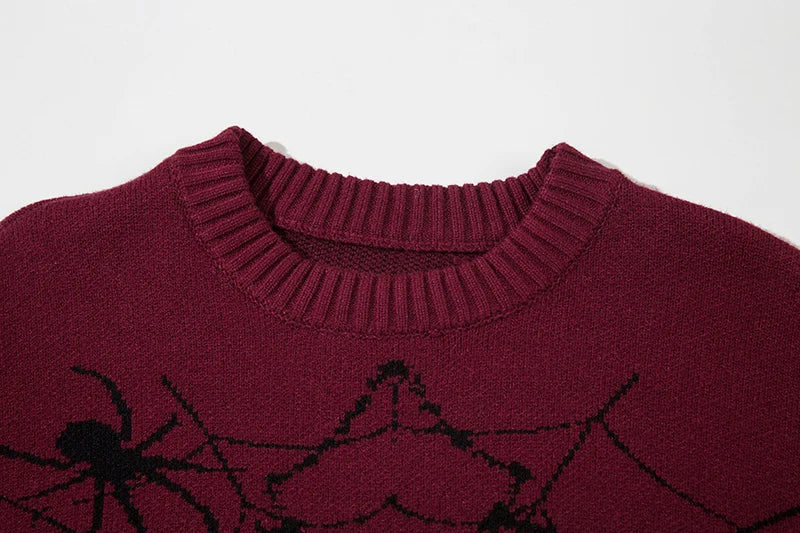 hip hop knitted sweater men winter o neck anime spider web pattern pullover streetwear casual loose sweater warm jumper knitwear 1 aesthetic street look hoodie, Y2K vintage urban hoodie, high quality cotton pullover