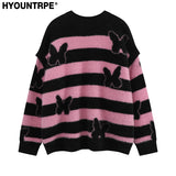 fashion striped sweaters women casual botton open sleeves butterfly knitted streetwear y2k warm furry o neck pullover knitwear - high quality cotton hoodie, anime inspired graphic hoodie, bold artwork streetwear hoodie