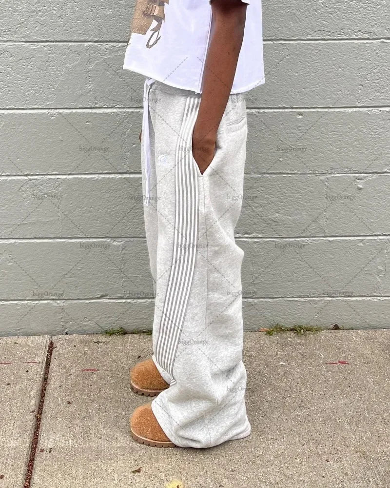 american retro classic striped sweatpants hip hop high street oversized wide leg pants men fashion trend versatile streetwear unique joggers style 2662