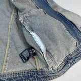 trendy coat featuring collarless wash denim motorcycle jacket design – premium quality jacket for men