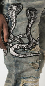 high 2023 brand new classical luxurious embroidered chemist cobra snake jeans cotton denim pants comfort casual jeans 28 40 73 unique jeans style 2776