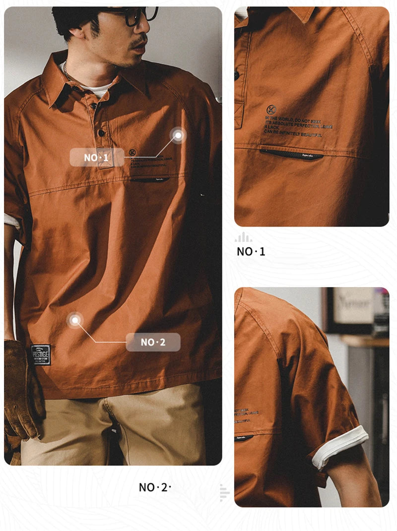 Skatercore Graphic tee – American Retro Short Sleeve Cargo Polo T Shirt For Men Summe