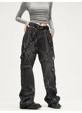 punk belt denim jeans pants women harajuku streetwear side pocket cotton men unisex casual baggy joggers straight pants trousers unique joggers style 4369