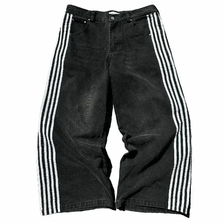 new hip hop baggy jeans harajuku goth y2k jeans for men black striped embroidered wide leg denim pants high street streetwear urban skinny jeans