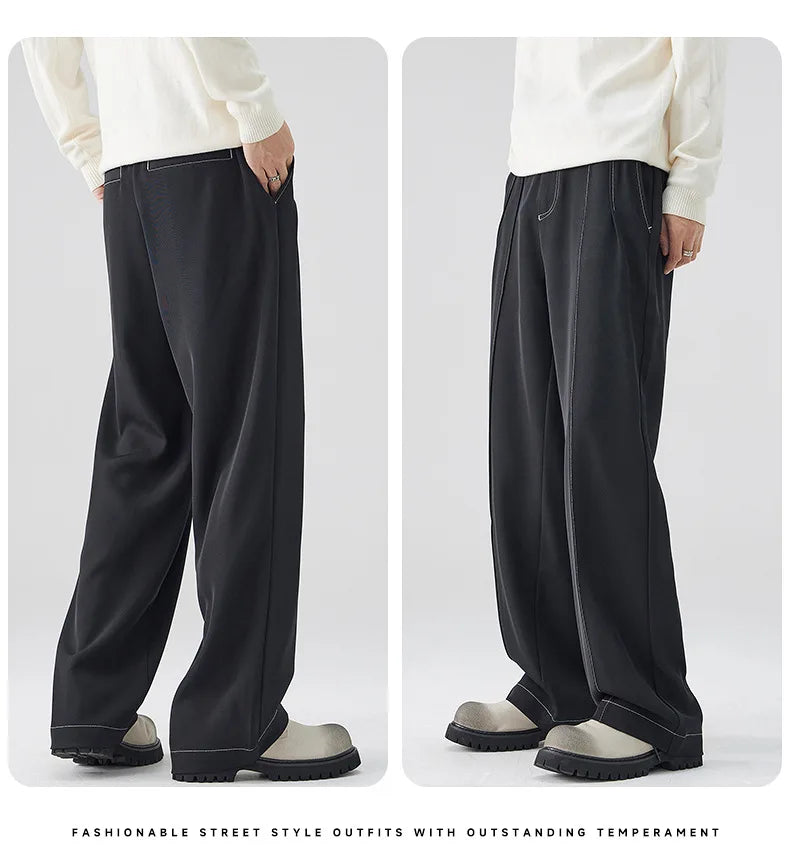 men bright line elastic waist streetwear fashion loose casual plus size straight suit pants work man business trousers unique default style 1940