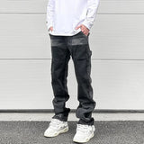 patchwork design denim flare jeans pants men casual zipper straight biker trousers jeans fashion streetwear hip hop jean joggers sporty tapered joggers