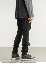 mens high street jeans casual hip hop military cargo pockets trousers new fashion slim fit zipper skinny denim pants joggers unique joggers style 2704