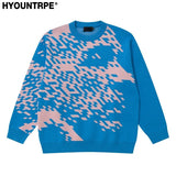 mens knitted sweater fashion pixel abstraction human face pullovers casual o neck unisex harajuku streetwear loose knit jumpers - vintage look oversized hoodie, Y2K grunge street style, unisex casual winter pullover