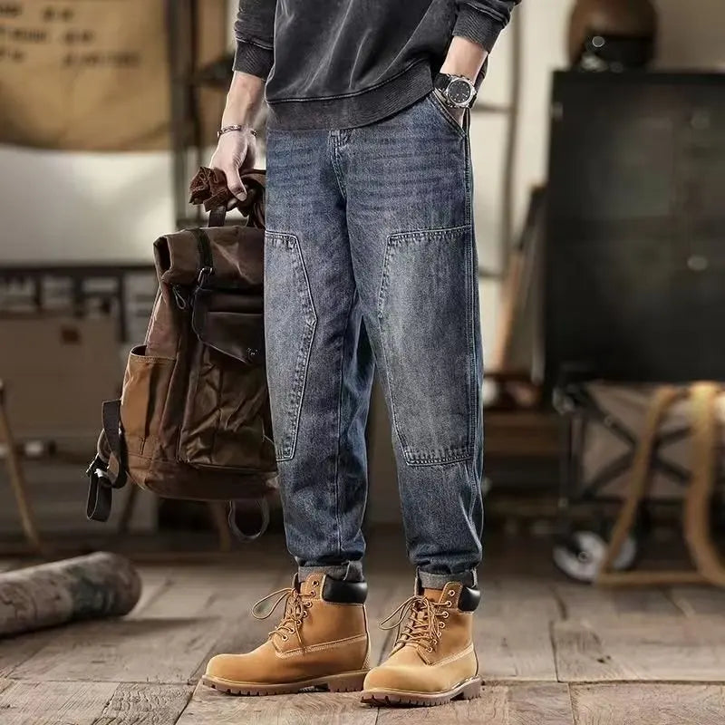 mens loose jeans classic vintage denim trousers high quality cargo pants men high street fashion men clothing spring new 2024 baggy cargo bottoms
