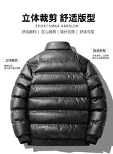 Winter new men's cotton thickened jacket slim stand-up collar splicing PU leather large pocket cotton-padded coat men