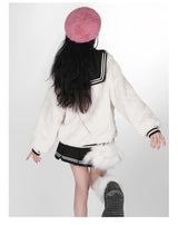 Harajuku Sweet Thicknecked Bow College Coat Woman Zip Up Hoodie Sailor