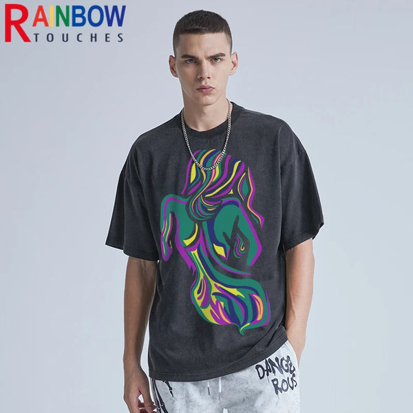 Y2k Broken heart – Rainbowtouches Washed T Shirt Men Original Brand Vintage Uni