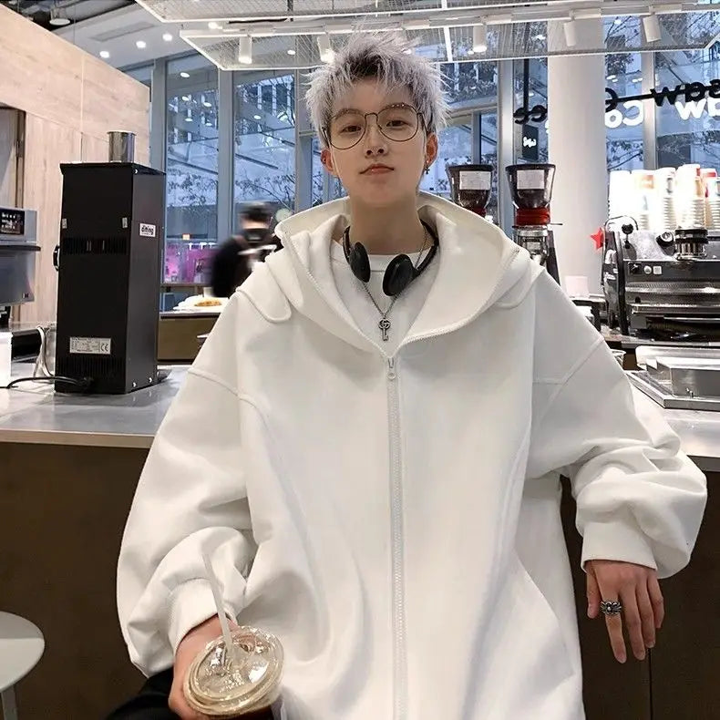 White Cardigan Sweatshirt Men 2024 Spring And Autumn New Style High En