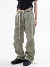 knee fold baggy pants unisex casual elastic waist straight trousers streetwear fashion drawstring women men hip hop y2k joggers relaxed fit joggers