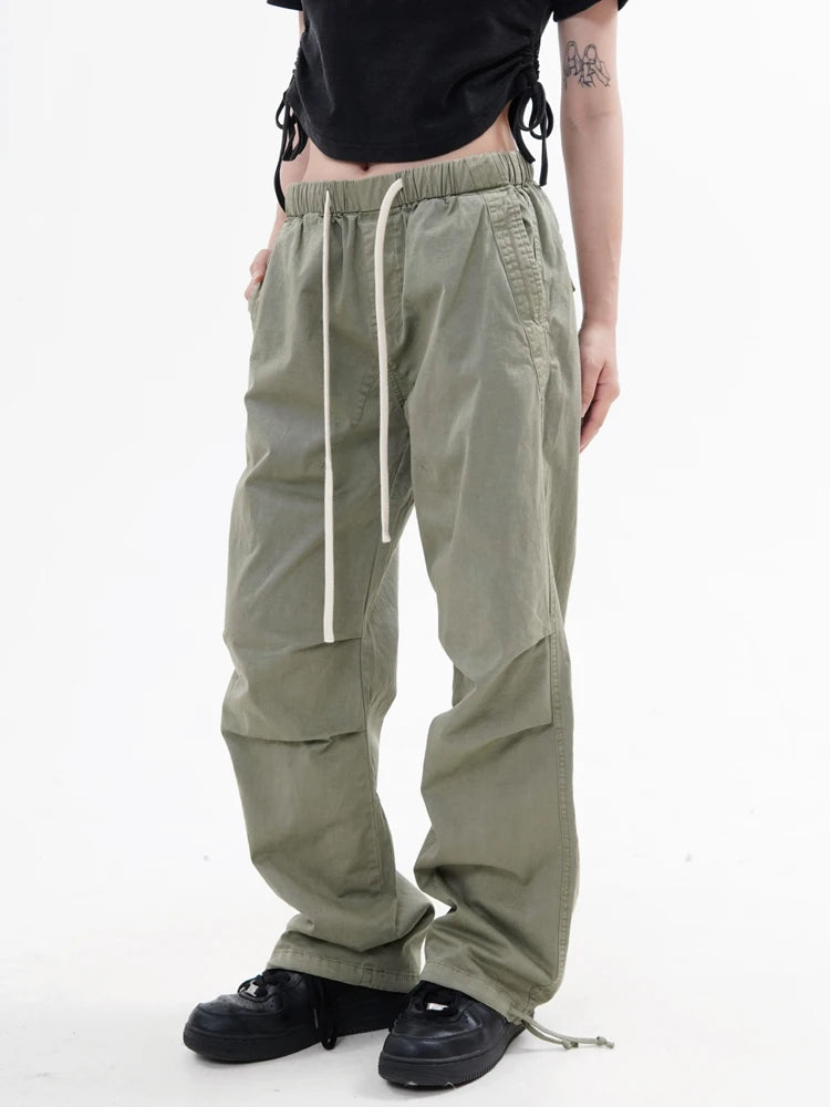knee fold baggy pants unisex casual elastic waist straight trousers streetwear fashion drawstring women men hip hop y2k joggers relaxed fit joggers