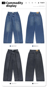 2024 autumn and winter new stitching straight jeans
