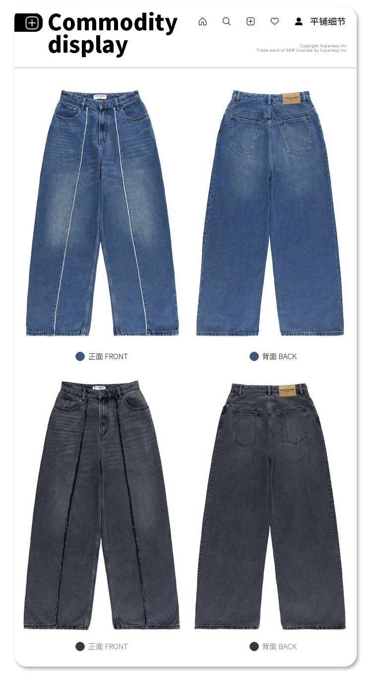 2024 autumn and winter new stitching straight jeans