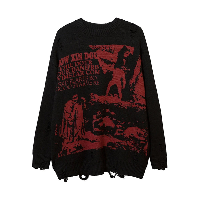 ripped goth women y2k men sweaters vintage black oversized knitted sweater harajuku anime fashion winter 2023 knit tops pullover high quality cotton pullover, Y2K vintage urban hoodie, trendy hip hop style outerwear