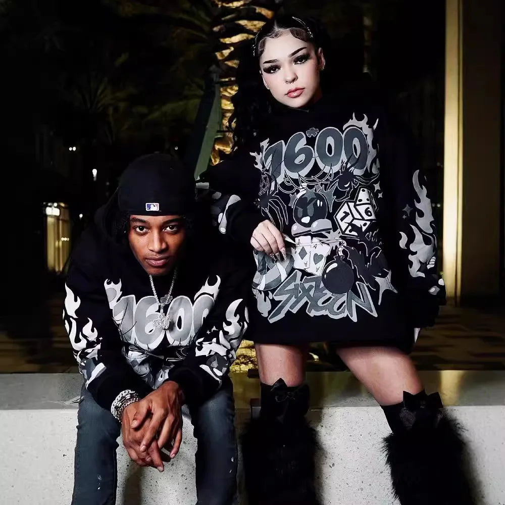 Y2k Pullover Long Sleeved Sweatshirt Vintage Printed Pattern Streetwear Tops Vintage Clothes Dark Punk Jacket