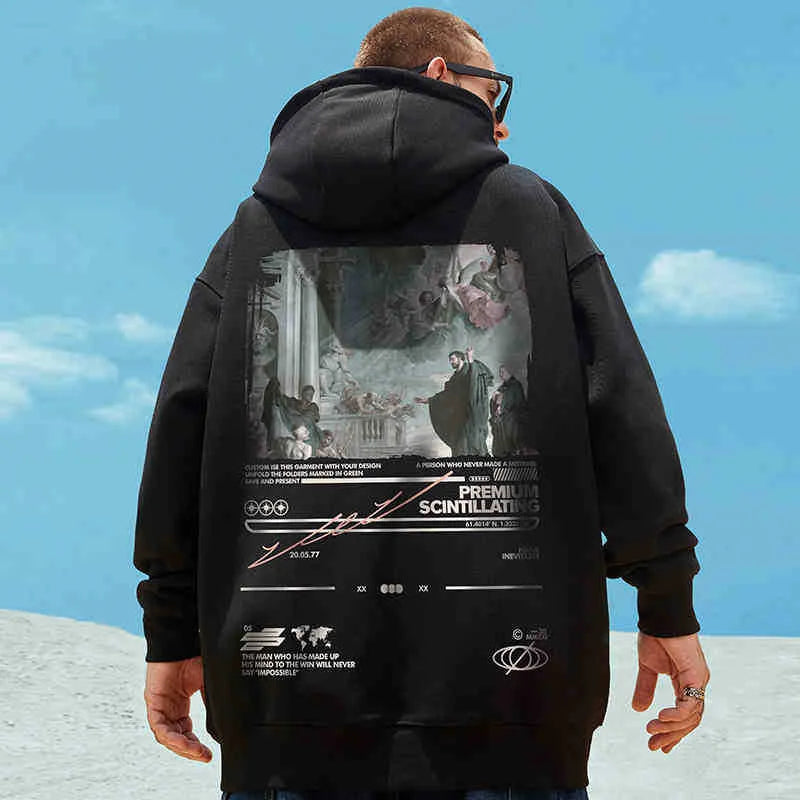Gothic Print Men Hoodies Japanese Harajuku Fashion Hooded Sweatshirts