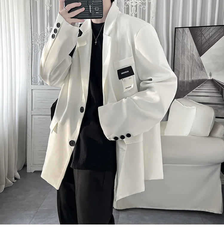 Autumn Men's Casial Suit Coat Chic Slightly Loose Solid Color Blazers Korean Style Fashion Simple Versatile Handsome Niche Suit