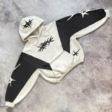 Vaporwave Drop – Y2K Patch Design Loose Zip Hoodies For Men Geometric Pattern – Streetwear Fashion for Men & Women