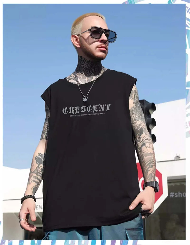 Vaporwave Chrome print – New Crescent Moon Graphic Printed Sleeveless T Shirt Mens Su