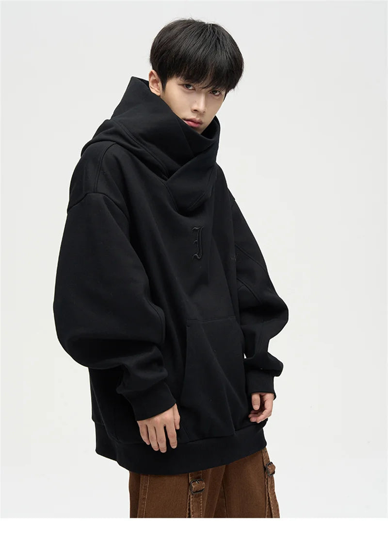 Autumn Ninja Streetwear Turtleneck Hoodies For Men Letter Embroidered Hip Hop Fashion Sweatshirts Y2K Vintage Fleece