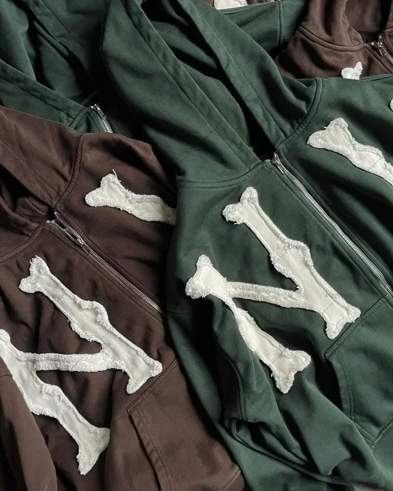 European And American Fashion Zipper Sweatshirt Men Y2K Trendy Letter