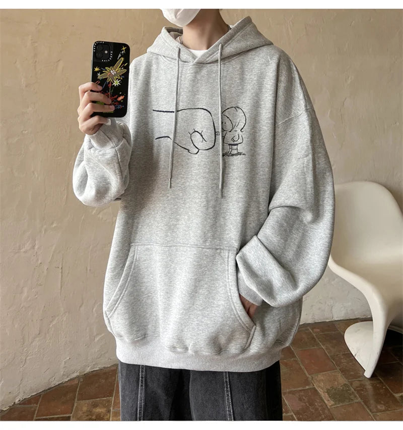 Funny Cartoon Fist Bump Kawaii Graphic Hoodies For Men Y2K Streetwear Oversized Pullover Sweatshirts Hombre Fleece Clothing