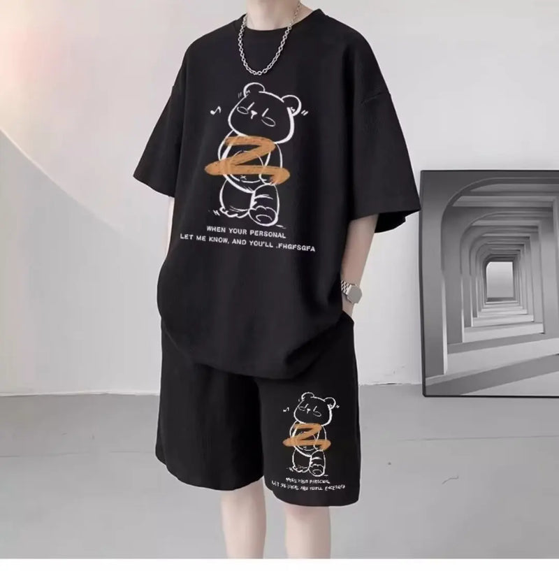 Vaporwave Crying angel – Summer Men Tracksuit Japan Cartoon Streetwear Cool Bear Prin