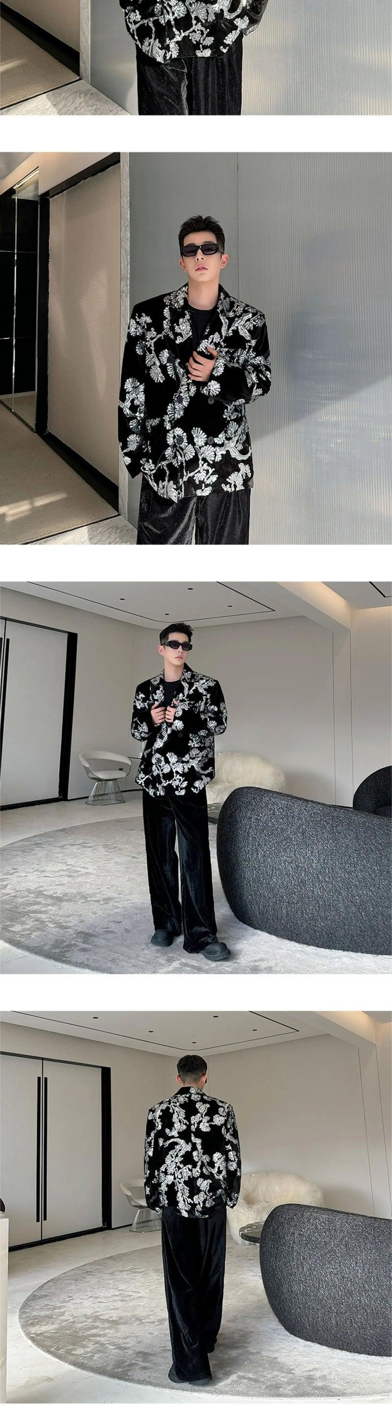 men sequin embroidery velvet loose casual 2 pieces suits blazers jacket pant sets stage party dress suits performance costumes unique default style 2837
