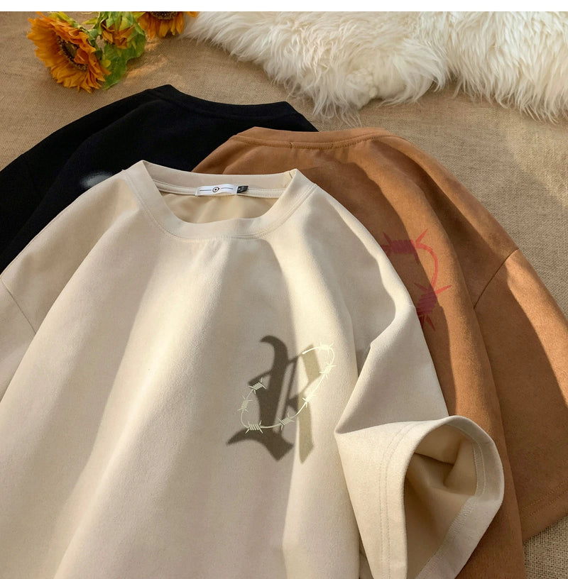 Y2k Vintage print – Trendy Street T Shirt Summer Suede T Shirt Men Fashion Lette