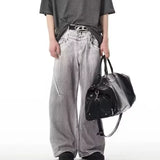 street mens jeans hip hop double waist head gradient smudging trend denim pants y2k 2024 new streetwear american cowboy trousers stacked flare jeans