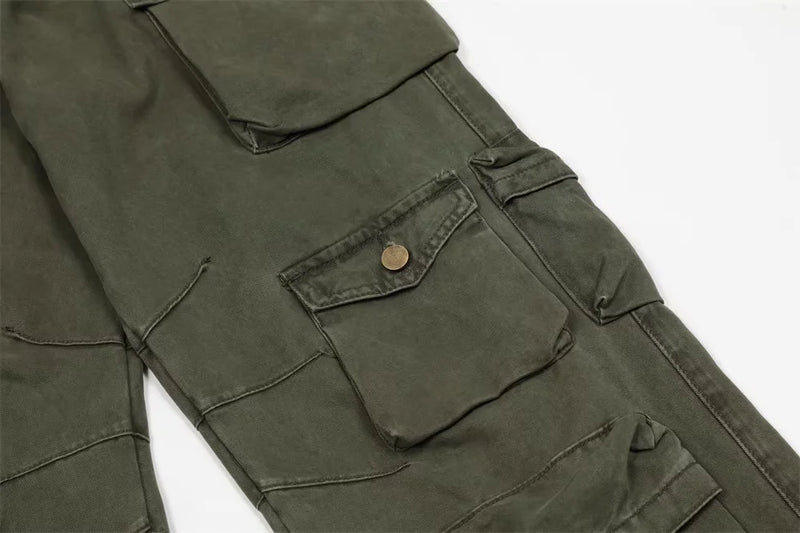 new multi pocket heavy industry washed cargo pants mens high rise loose y2k vintage streetwear oversized straight leg jeans unique cargo style 695