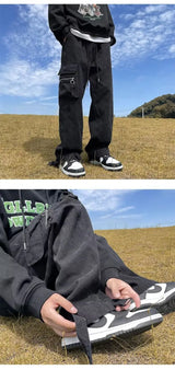 korean street ins overalls men women high street retro personality straight japanese style versatile loose y2k wide leg pants unique default style 3208