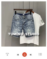22 year denim shorts mens summer korean style printed korean style casual pants unique jeans style 1965