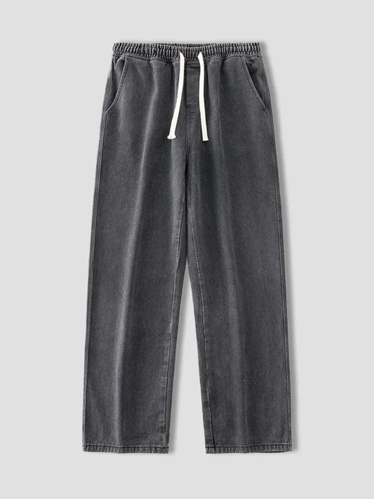 autumn korean fashion drawstring y2k jeans homme classic baggy straight wide leg pants 2025 new hip hop streetwear casual jean unique jeans style 709