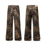 men leopard print denim loose casual plus size baggy jeans women streetwear hip hop straight y2k jeans pants trousers urban skinny jeans