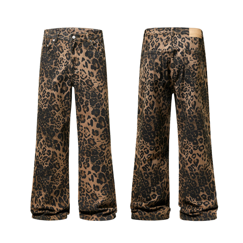 men leopard print denim loose casual plus size baggy jeans women streetwear hip hop straight y2k jeans pants trousers urban skinny jeans