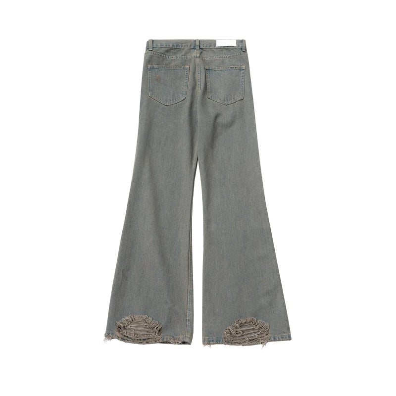 grey green damaged micro flared jeans mens straight streetwear y2k ropa hombre baggy denim trousers oversized casual cargo pants unique cargo style 1224