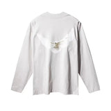 Y2k Tribal flame – Kanye White Pigeon Washed Old Vintage Loose Sleeve Round Nec