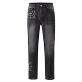mens hip hop streetwear denim pants cobweb embroidery denim pants 2023 harajuku zipper cotton joggers jeans trousers harem pants streetwear sweatpants