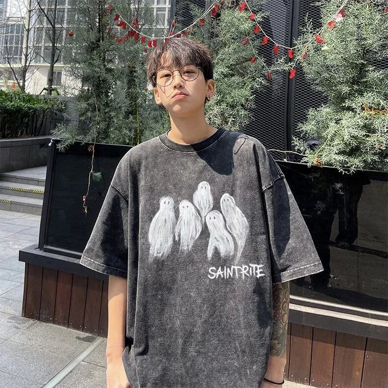 Y2K Graphic Tee – Newest Saint T Shirts Letter Pattern Tops Tee Men Woman Spri – Urban Streetwear for Men & Women