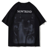 Glitchcore Fashion – Aolamegs Men Gothic Demon Ghost Print Oversized T Shirt Punk – Modern Streetwear for Everyone